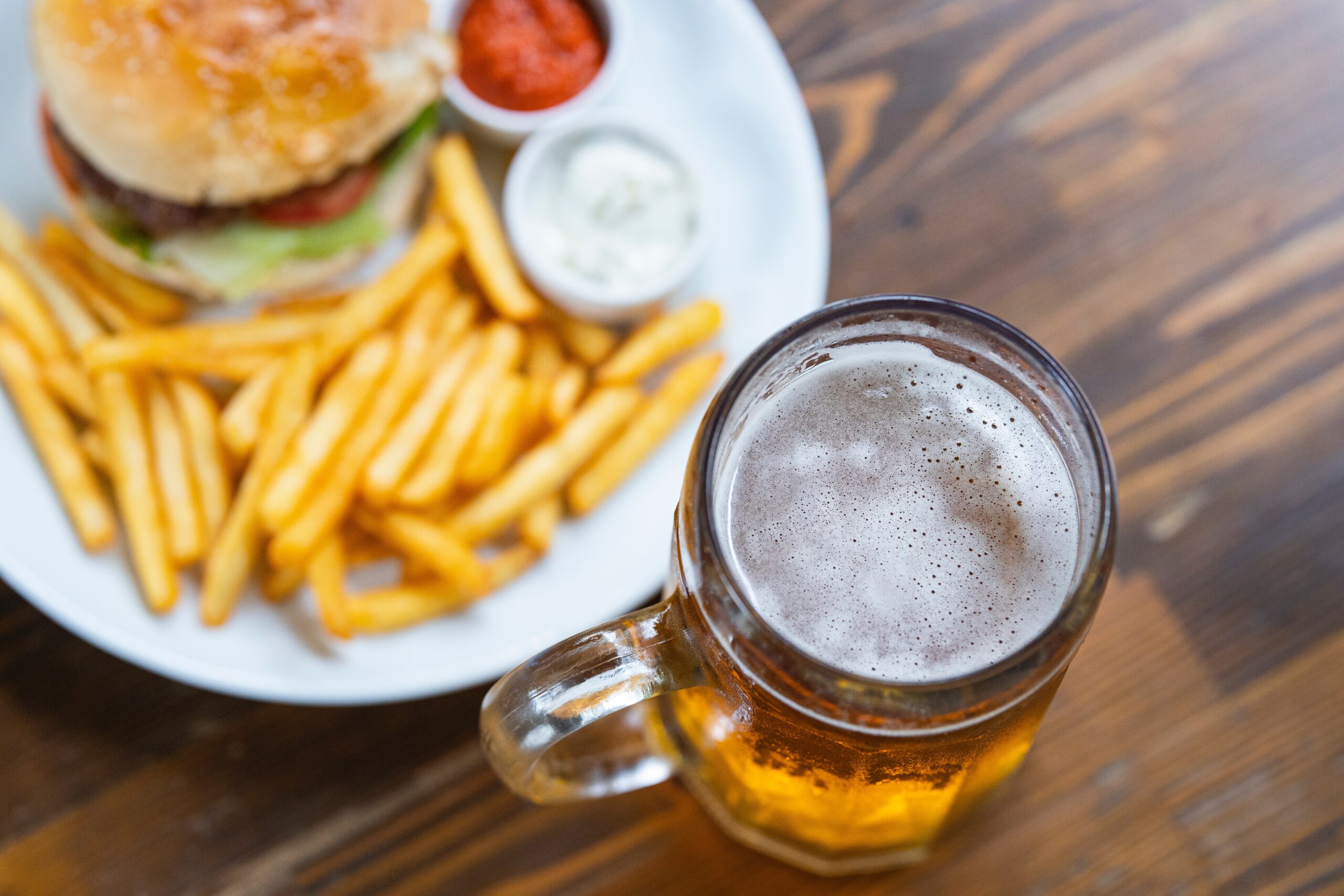 burger beer fries happy hour