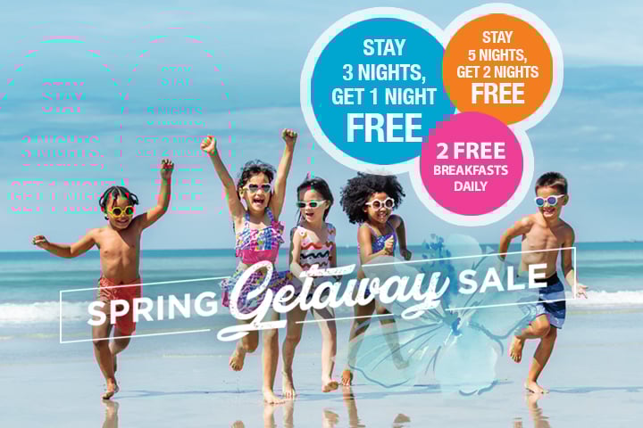 2026 Spring Getaway Sale - The longer you stay, the more you save. Plus receive 2 FREE Breakfasts Daily!
