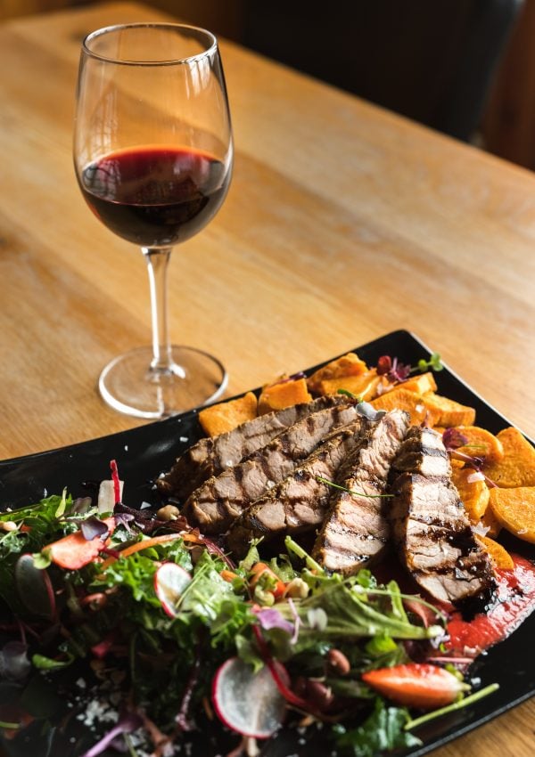 steak and wine
